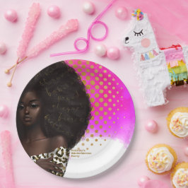 Rosa und goldene schwarze Frau Pappteller