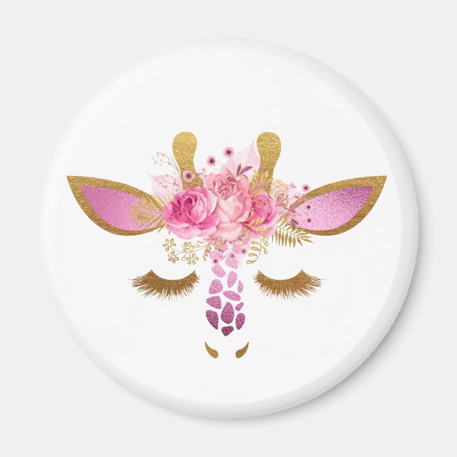 Rosa und goldene Sleeping Giraffe Magnet (Vorne)