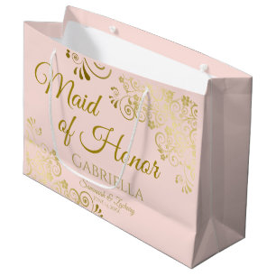 Rosa und goldene Spitzen Trauzeugin Chic Wedding Große Geschenktüte
