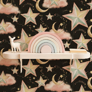 Rosa und goldene Sterne und Monde - Celestie Tapete