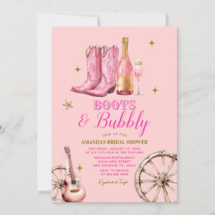 Rosa und goldene Stiefel und bubbly Brautparty Einladung