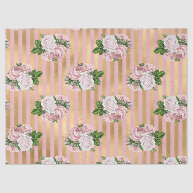 Rosa und goldene Streifen mit Rose Seidenpapier (Vorderseite)