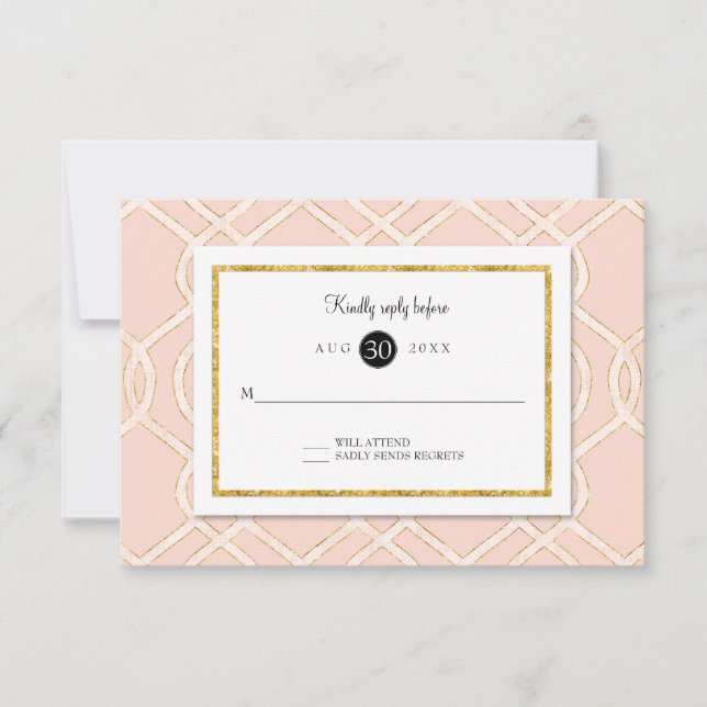 Rosa und goldene UAWG Moderne Trellis Gittermuster RSVP Karte (Vorderseite)