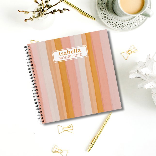 Rosa und goldene Wasserfarbe Abstrakt gestrichen Notizbuch (Personalized Striped Notebook)