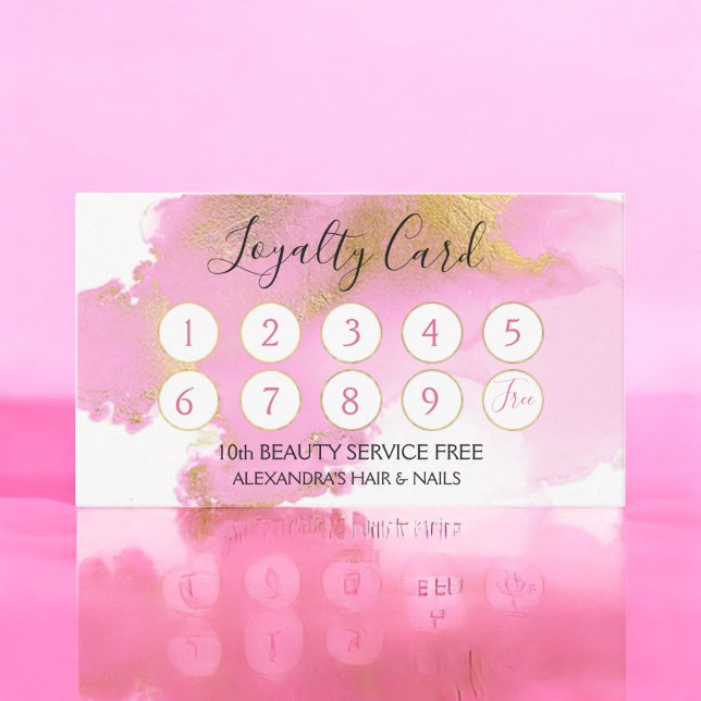 Rosa und goldene Wasserfarben Loyalität Loyalität  Treuekarte (Von Creator hochgeladen)