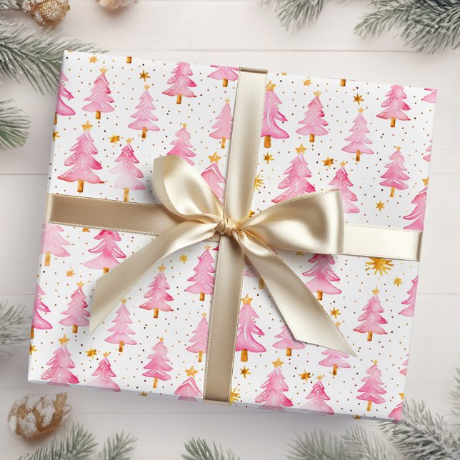 Rosa und goldene Weihnachtsbäume Geschenkpapier (Von Creator hochgeladen)