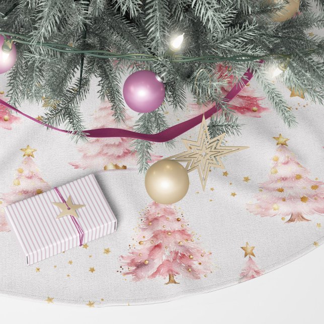 Rosa und goldene Weihnachtsbäume  Polyester Weihnachtsbaumdecke (Pink Christmas Tree Skirt)