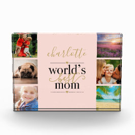 Rosa und goldene Welt Beste Mama Personalisiert 6 Fotoblock