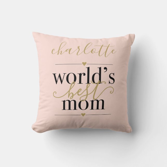 Rosa und goldene Welt Beste Mama Personalisiert Kissen (Vorderseite)