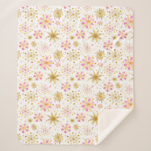 Rosa und goldene Winterschneeflocken Sherpadecke