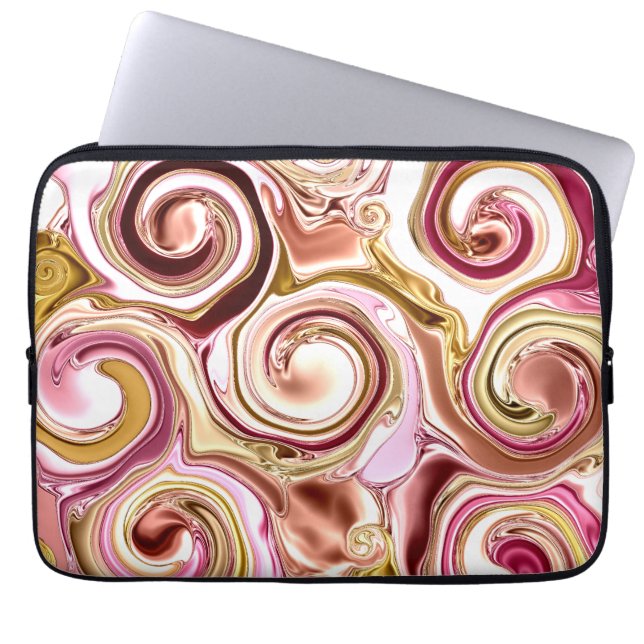 Rosa und goldene Wirbel Laptopschutzhülle (Vorderseite)