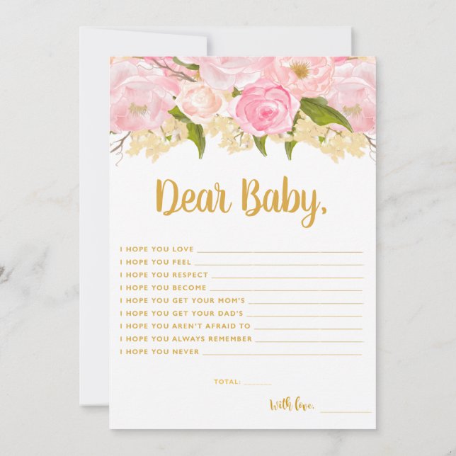 Rosa und goldene Wünsche für Babyberatungskarten Einladung (Rückseite)