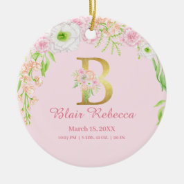 Rosa und goldener Buchstabe "B" Blumenmonogramm Ge Keramik Ornament