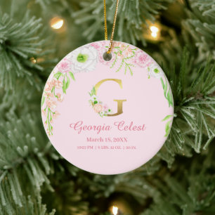 Rosa und goldener Buchstabe "G" Blumenmonogramm Ge Keramik Ornament