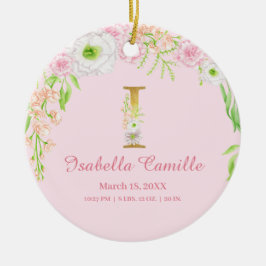 Rosa und goldener Buchstabe "I" Blumenmonogramm Ge Keramik Ornament