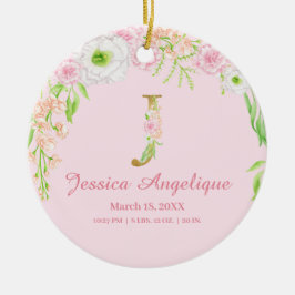 Rosa und goldener Buchstabe "J" Blumenmonogramm Ge Keramik Ornament