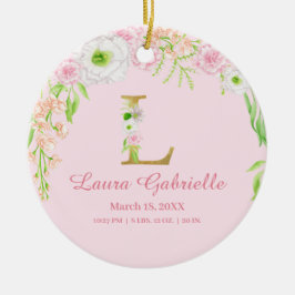 Rosa und goldener Buchstabe "L" Blumenmonogramm Ge Keramik Ornament