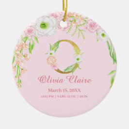 Rosa und goldener Buchstabe "O" Blumenmonogramm Ge Keramik Ornament