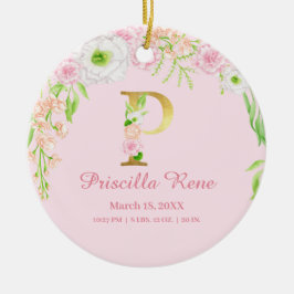 Rosa und goldener Buchstabe "P" Blumenmonogramm Ge Keramik Ornament