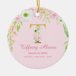 Rosa und goldener Buchstabe "T" Bläsermonogramm Ge Keramik Ornament