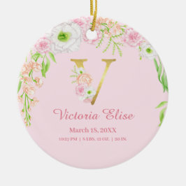 Rosa und goldener Buchstabe "V" Blumenmonogramm Ge Keramik Ornament