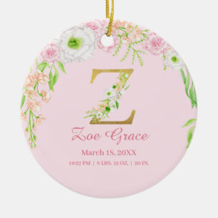 Rosa und goldener Buchstabe "Z" Bläsermonogramm Ge Keramik Ornament