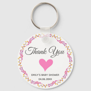 Rosa und goldener floraler Kranz Danke Baby Shower Schlüsselanhänger