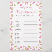 Rosa und goldener Glitter-Babyshower-Worterratspie