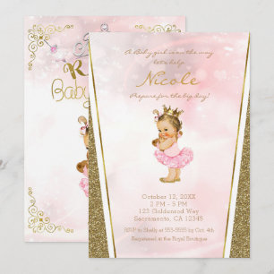 Rosa und goldener Glitter Prinzessin Vintage Baby Einladung