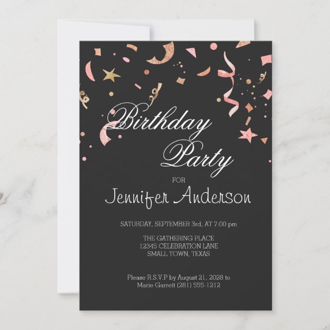 Rosa und goldener Glitzer Confetti auf schwarzem H (Vorderseite)