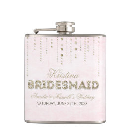 Rosa und goldener Glitzer Look Bridesmaid Flask Flachmann