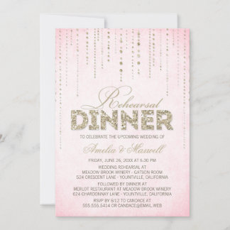 Rosa und goldener Glitzer Look Probe Abendessen Einladung