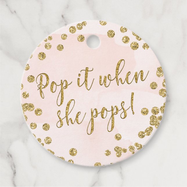 Rosa und goldener Glitzer Pop, wenn sie Pop Geschenkanhänger (Vorderseite)