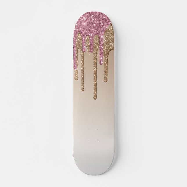 Rosa und goldener Glitzer Skateboard (Vorne)