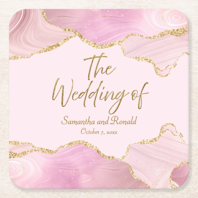 Rosa und goldener Glitzer vor der Hochzeit von Rechteckiger Pappuntersetzer (Vorderseite)