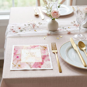 Rosa und goldener Marmoreffekt Hochzeit Serviette