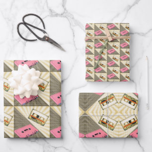 Rosa und goldener Pop Kunstkassetten Umhängepapier Geschenkpapier Set