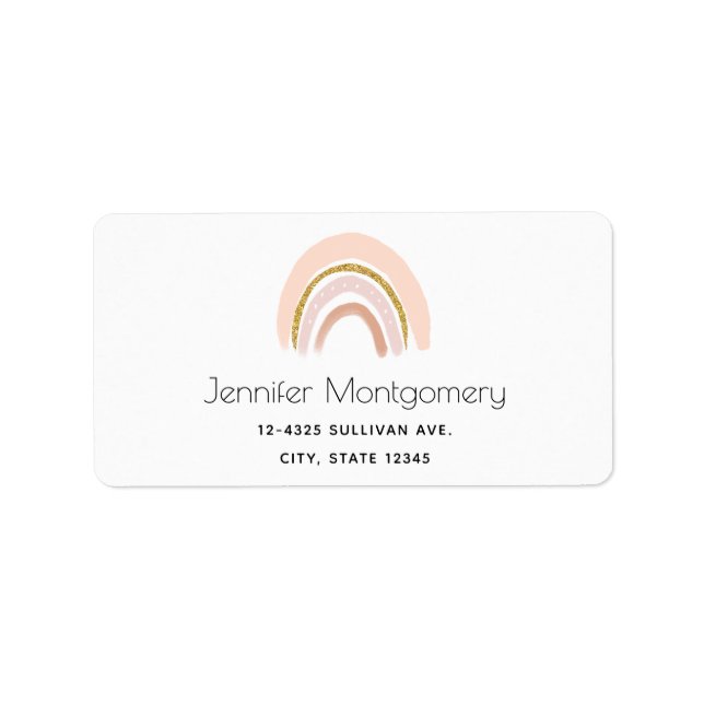 Rosa und goldener Regenbogen Elegante Boho Adressaufkleber (Vorne)