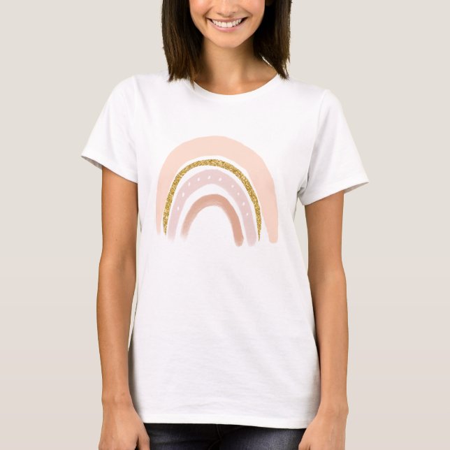 Rosa und goldener Regenbogen Elegante Boho T-Shirt (Vorderseite)