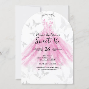 Rosa und goldener Schmetterling Tanzkleid Sweet 16 Einladung