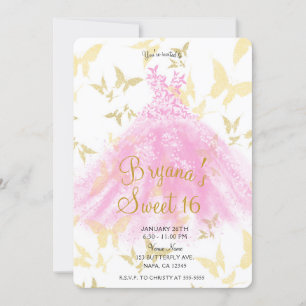Rosa und goldener Schmetterlings-Tanzkleid Sweet 1 Einladung