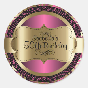 Rosa und goldener Swirl Abstrakt Geburtstag Runder Aufkleber
