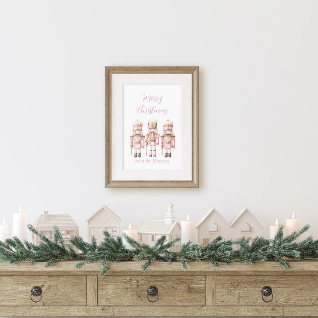 Rosa und Goldener Weihnachts-Nussknacker Poster (Pink Nutcracker Christmas Poster)