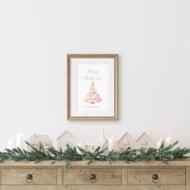 Rosa und Goldener Weihnachtsbaum Poster (Pink Christmas Tree Poster)
