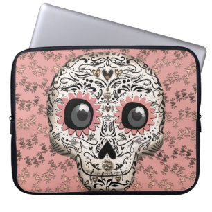 Rosa und goldener Zuckerschädel und niedliche fant Laptopschutzhülle