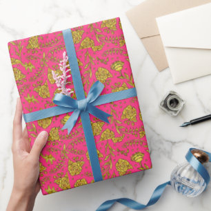 Rosa und goldenes Blumenmuster-Geschenkpapier Geschenkpapier