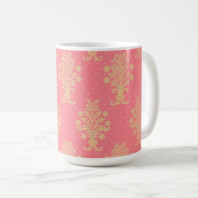 Rosa und goldenes Blumenmuster Kaffeetasse (VorderseiteRechts)