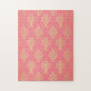 Rosa und goldenes Blumenmuster Puzzle