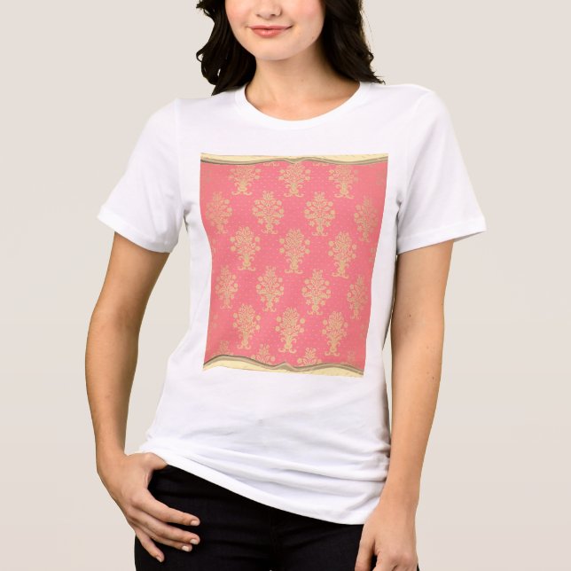 Rosa und goldenes Blumenmuster Tri-Blend Shirt (Vorderseite)