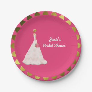 Rosa und goldenes Brautparty Pappteller